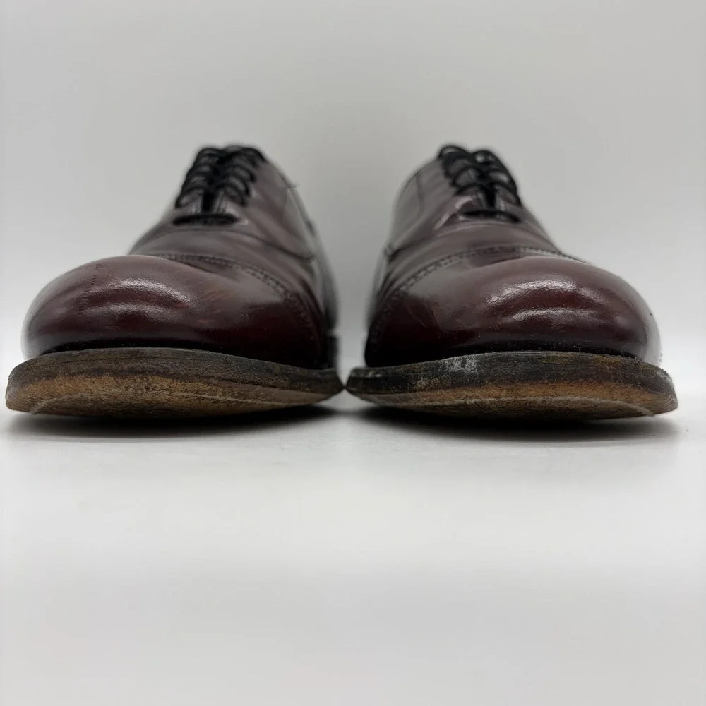 Vtg Johnston & Murphy Mens 10 Shoes Aristocraft Oxford Burgundy Leather Cap USA